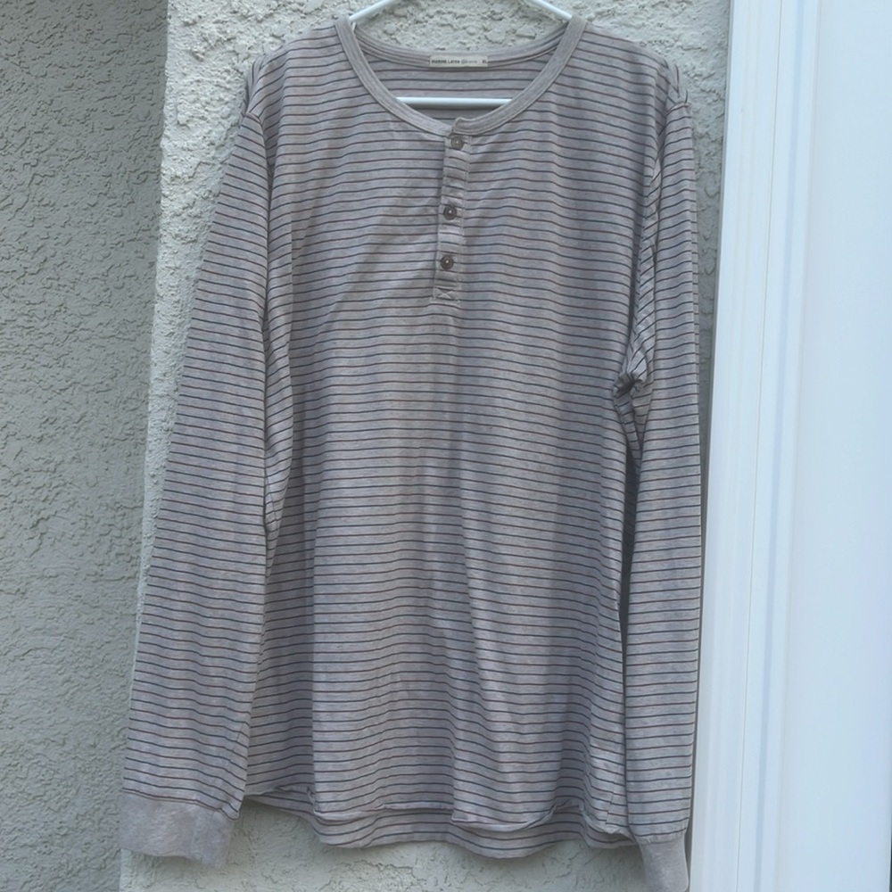 Marine Layer Striped Button Henley Long Sleeve Men's Shirt Size XL